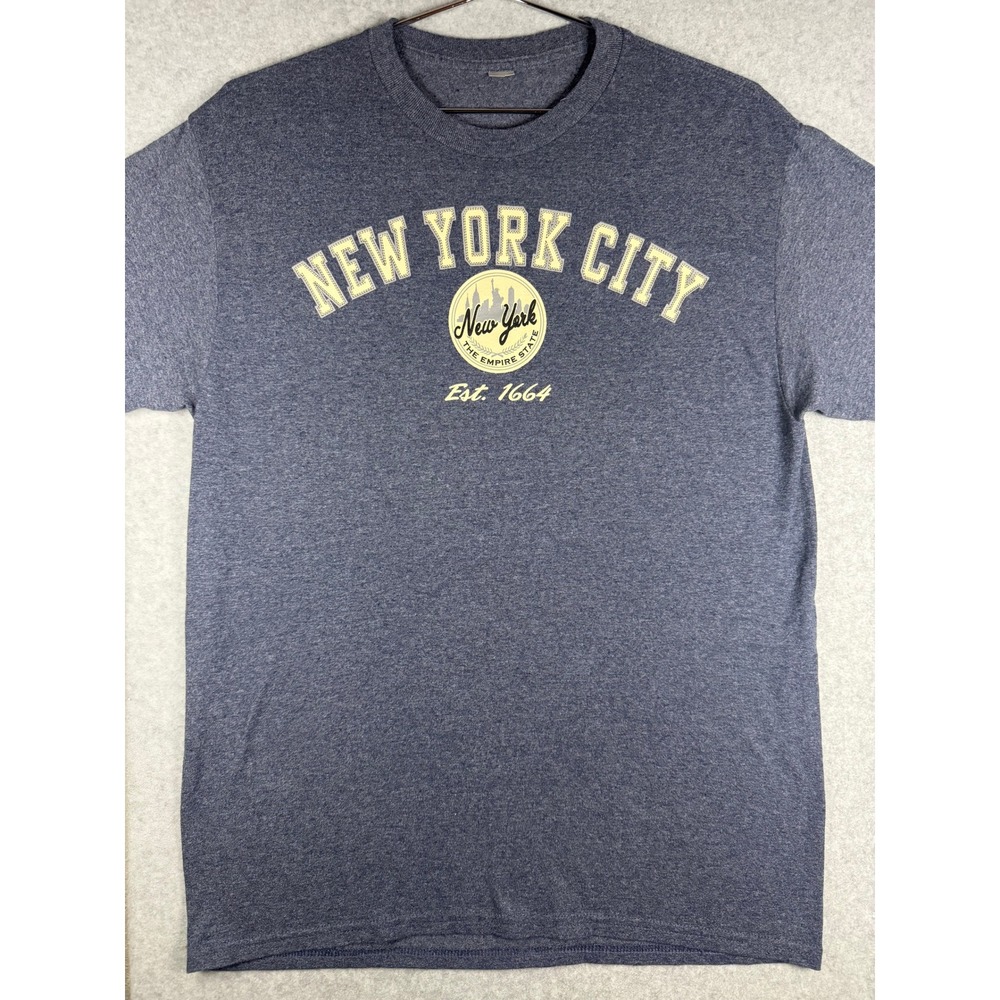 New York City The Empire State Est 1664 Graphic T-Shirt Heather Navy Blue Small